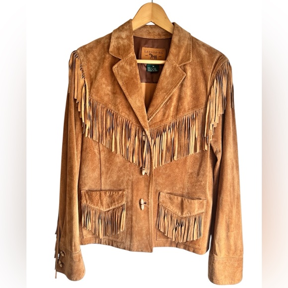 Ralph Lauren suede Jacket Fringe RARE Western size M toggle bone buttons - Picture 2 of 16